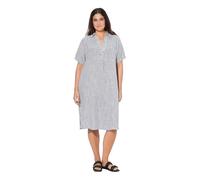 Ulla Popken Damen große Größen Übergrößen Plus Size Leinenmix-Kleid, Streifen, Oversized, Hemdkragen, Halbarm Marine 54+ 839745130-54+