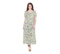Ulla Popken Damen große Größen Übergrößen Plus Size Leinenmix-Maxikleid, Rundhals, Halbarm, Taschen Sonnengelb 50+ 839987607-50+