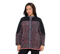 Ulla Popken Damen große Größen Übergrößen Plus Size Long-Fleecejacke, Tigermuster, Stehkragen, Langarm schwarz 46+ 845072100-46+