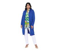 Ulla Popken Damen große Größen Übergrößen Plus Size Long-Strickjacke, offene Form, V-Ausschnitt, Stehkragen blauviolett 58+ 831055736-58+