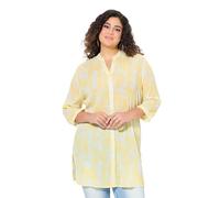 Ulla Popken Damen große Größen Übergrößen Plus Size Longbluse, Bedruckt, Stehkragen, 3/4-Arm, Krepp Sorbet gelb 54+ 837926603-54+