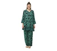 Ulla Popken Damen große Größen Übergrößen Plus Size Longbluse, Palmen, A-Linie, Tunika-Ausschnitt, Halbarm marine 50+ 829156130-50+