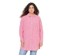 Ulla Popken Damen große Größen Übergrößen Plus Size Longbluse, Streifen, A-Linie, Hemdkragen, Langarm neon rot 46+ 829046520-46+