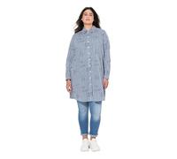 Ulla Popken Damen große Größen Übergrößen Plus Size Longbluse, Streifen, Schriftmuster, Hemdkragen, Langarm Tintenblau 46+ 834679740-46+