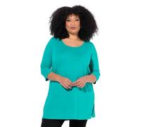 Ulla Popken Damen große Größen Übergrößen Plus Size Longshirt, A-Linie, Rundhalsausschnitt, 3/4-Arm Dunkles Mint 54+ 839226455-54+