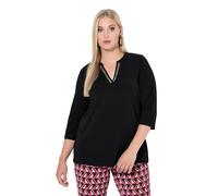 Ulla Popken Damen große Größen Übergrößen Plus Size Longshirt, A-Linie, Tunika-Ausschnitt, 3/4-Arm schwarz 46+ 837738100-46+