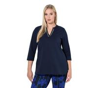 Ulla Popken Damen große Größen Übergrößen Plus Size Longshirt, A-Linie, Tunika-Ausschnitt, 3/4-Arm Marine 42+ 837738130-42+