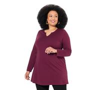 Ulla Popken Damen große Größen Übergrößen Plus Size Longshirt, A-Linie, Tunika-Ausschnitt, Langarm dunkel weinrot 66+ 834457350-66+