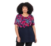 Ulla Popken Damen große Größen Übergrößen Plus Size Longshirt, Bedruckt, A-Linie, Rundhals, Halbarm Marine 58+ 839921130-58+