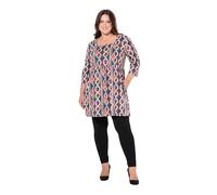 Ulla Popken Damen große Größen Übergrößen Plus Size Longshirt, Bedruckt, A-Linie, V-Ausschnitt, 3/4-Arm Dunkles Magenta 62+ 837150820-62+