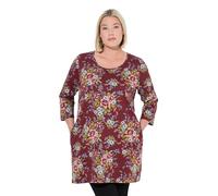 Ulla Popken Damen große Größen Übergrößen Plus Size Longshirt, Blüten, A-Linie, Rundhals, 3/4-Arm Bordeaux 54+ 842622542-54+
