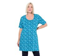 Ulla Popken Damen große Größen Übergrößen Plus Size Longshirt, Blüten, A-Linie, Rundhals, Halbarm Aqua 66+ 839223755-66+