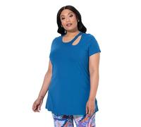 Ulla Popken Damen große Größen Übergrößen Plus Size Longshirt, Cut-Out, A-Linie, Rundhals, Halbarm blau 62+ 849696746-62+