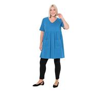 Ulla Popken Damen große Größen Übergrößen Plus Size Longshirt, Empirenaht, A-Linie, V-Ausschnitt, Halbarm türkisblau 58+ 838145758-58+
