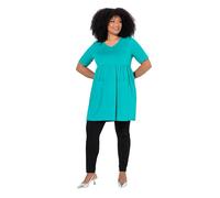 Ulla Popken Damen große Größen Übergrößen Plus Size Longshirt, Empirenaht, A-Linie, V-Ausschnitt, Halbarm Dunkles Mint 54+ 838145455-54+
