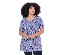 Ulla Popken Damen große Größen Übergrößen Plus Size Longshirt, Gemustert, A-Linie, V-Ausschnitt, Halbarm Marine 62+ 839698130-62+