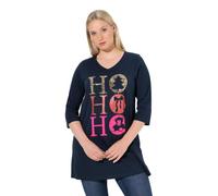 Ulla Popken Damen große Größen Übergrößen Plus Size Longshirt, Ho Ho Ho, A-Linie, V-Ausschnitt, Langarm Marine 42+ 844909130-42+