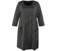 Ulla Popken Damen große Größen Übergrößen Plus Size Longshirt, Metallic-Effekt, A-Linie, Rundhals, 3/4-Arm schwarz 50+ 822435100-50+