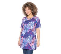 Ulla Popken Damen große Größen Übergrößen Plus Size Longshirt, Patchdruck, A-Linie, V-Ausschnitt, Halbarm magnolienrot 42+ 838969820-42+
