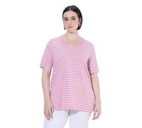 Ulla Popken Damen große Größen Übergrößen Plus Size Longshirt, Ringel, A-Linie, Rundhals, Halbarm Himbeere 58+ 837972521-58+