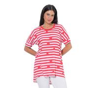 Ulla Popken Damen große Größen Übergrößen Plus Size Longshirt, Ringel/Tupfen, Oversized, Rundhals, Halbarm Coralle 54+ 849626528-54+