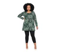 Ulla Popken Damen große Größen Übergrößen Plus Size Longshirt, Schlangen, A-Linie, Rundhals, Langarm grün 62+ 834309403-62+