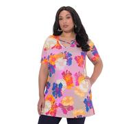 Ulla Popken Damen große Größen Übergrößen Plus Size Longshirt, Zierbänder, A-Linie, V-Ausschnitt, Halbarm 847535
