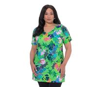 Ulla Popken Damen große Größen Übergrößen Plus Size Longshirt, Zierband, A-Linie, V-Ausschnitt, Halbarm 847738