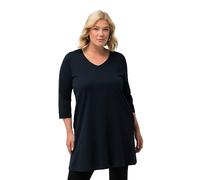 Ulla Popken Damen große Größen Übergrößen Plus Size Longshirt, Ziernähte, A-Linie, V-Ausschnitt, 3/4-Arm Marine 62+ 827537130-62+