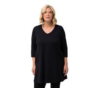 Ulla Popken Damen große Größen Übergrößen Plus Size Longshirt, Ziernähte, A-Linie, V-Ausschnitt, 3/4-Arm schwarz 46+ 827537100-46+