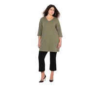 Ulla Popken Damen große Größen Übergrößen Plus Size Longshirt, Ziernähte, A-Linie, V-Ausschnitt, 3/4-Arm lodengrün 58+ 827537190-58+