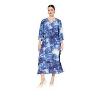 Ulla Popken Damen große Größen Übergrößen Plus Size Maxikleid, Batikmuster, Wickeloptik, V-Ausschnitt, 3/4-Arm Marine 54+ 831258130-54+