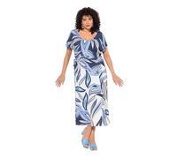 Ulla Popken Damen große Größen Übergrößen Plus Size Maxikleid, Blätter, Tunnelzug, V-Ausschnitt, ärmellos Universum 54+ 838972730-54+