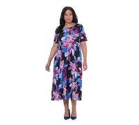 Ulla Popken Damen große Größen Übergrößen Plus Size Maxikleid, Blüten, A-Linie, Rundhals, Halbarm schwarz 46+ 847596100-46+