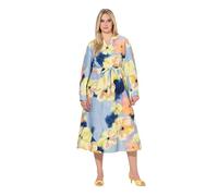 Ulla Popken Damen große Größen Übergrößen Plus Size Maxikleid, Blüten, A-Linie, Tunika-Ausschnitt, Langarm hellblau 46+ 846330715-46+