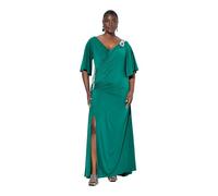 Ulla Popken Damen große Größen Übergrößen Plus Size Maxikleid, Drapierung, V-Ausschnitt, Glockenärmel moosgrün 54 838113451-54