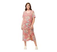 Ulla Popken Damen große Größen Übergrößen Plus Size Maxikleid, Raffband, V-Ausschnitt, Halbarm, Biobaumwolle zartes Altrosa 54+ 824342524-54+