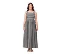 Ulla Popken Damen große Größen Übergrößen Plus Size Maxikleid, Streifen, Carree-Ausschnitt, ärmellos, Leinenmix Marine 54+ 826204130-54+