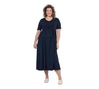 Ulla Popken Damen große Größen Übergrößen Plus Size Maxikleid, Wickeloptik, V-Ausschnitt, Halbarm, Biobaumwolle Marine 54+ 849480130-54+
