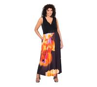 Ulla Popken Damen große Größen Übergrößen Plus Size Maxikleid, XL-Blüten, A-Linie, V-Ausschnitt, ärmellos schwarz 46+ 835919130-46+