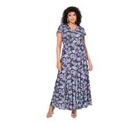 Ulla Popken Damen große Größen Übergrößen Plus Size Mesh-Abendkleid, Blüten, V-Ausschnitt, Flügel-Halbarm Marine 54+ 835933130-54+