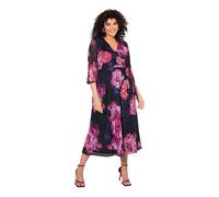 Ulla Popken Damen große Größen Übergrößen Plus Size Mesh-Maxikleid, Blüten, V-Ausschnitt, Flügel-Halbarm Marine 42+ 839928130-42+