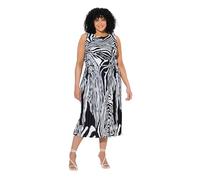 Ulla Popken Damen große Größen Übergrößen Plus Size Midi-Plisseekleid, Zebramuster, Rundhals, ärmellos schwarz 62+ 848948100-62+