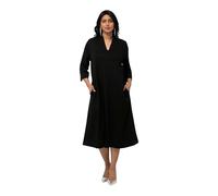 Ulla Popken Damen große Größen Übergrößen Plus Size Midi-Puntokleid, Kelchkragen, V-Ausschnitt, 3/4-Arm