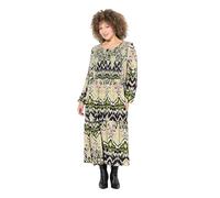 Ulla Popken Damen große Größen Übergrößen Plus Size Midikleid, gesmokt, A-Linie, Rundhals, Langarm schwarz 46+ 832566100-46+