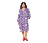 Ulla Popken Damen große Größen Übergrößen Plus Size Midikleid, Muscheln, Oversized, V-Ausschnitt, Langarm Petrolblau 42+ 838839738-42+