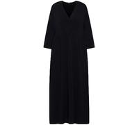 Ulla Popken Damen große Größen Übergrößen Plus Size Midikleid, Punkte, Wickeloptik, V-Ausschnitt, 3/4-Arm schwarz 62+ 812149100-62+