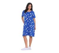 Ulla Popken Damen große Größen Übergrößen Plus Size Midikleid, Tupfen, A-Linie, Rundhals, Halbarm azurblau 58+ 849551746-58+