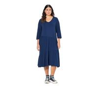 Ulla Popken Women's Midikleid, Volants, A-Linie, V-Ausschnitt, 3/4-Arm Kleider, Tinten Blau, 50/52