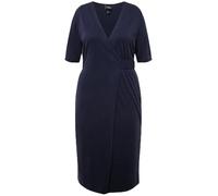 Ulla Popken Damen große Größen Übergrößen Plus Size Midikleid, Wickeloptik, V-Ausschnitt, Halbarm, Taschen Marine 62+ 829868770-62+